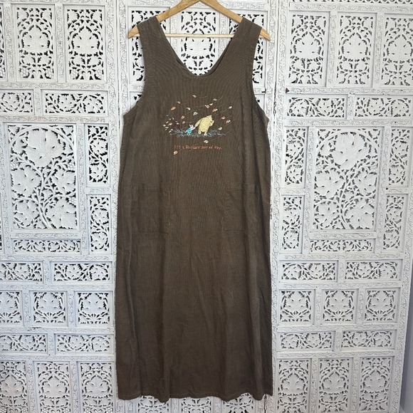 disney catalog Dresses & Skirts - Vtg‎ Disney Catalog Winnie the Pooh Embroidered Micro Corduroy Sleeveless Dress